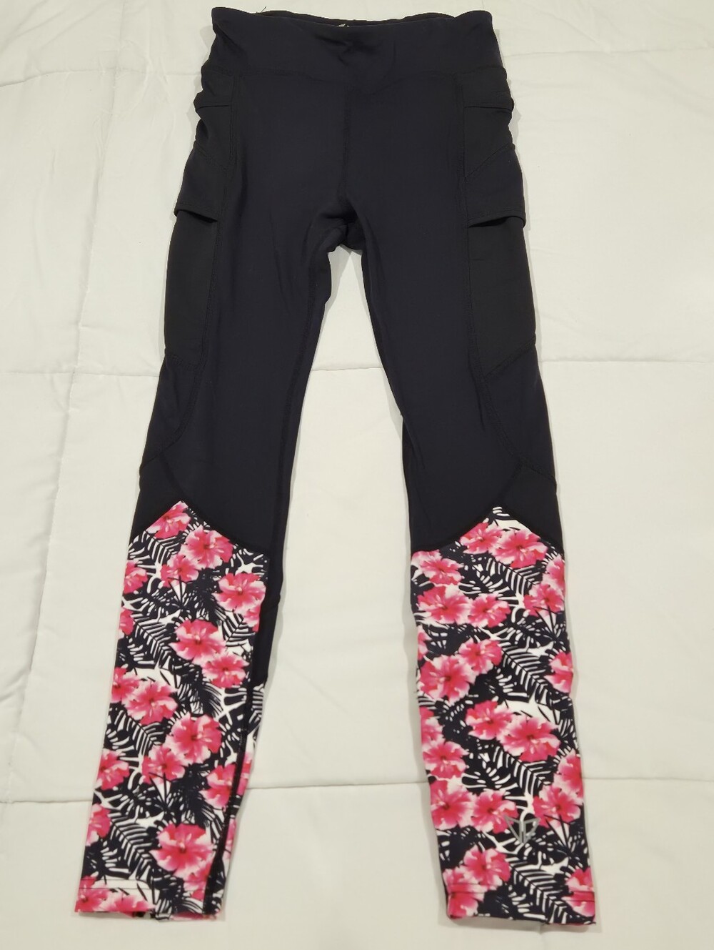 Korsa Road Runner Sports Legend 7/8 Race Tights Floral Mesh Leggings Small Black